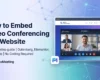 SaaS-style featured image showing how to embed video conferencing in a website using FlexMeeting