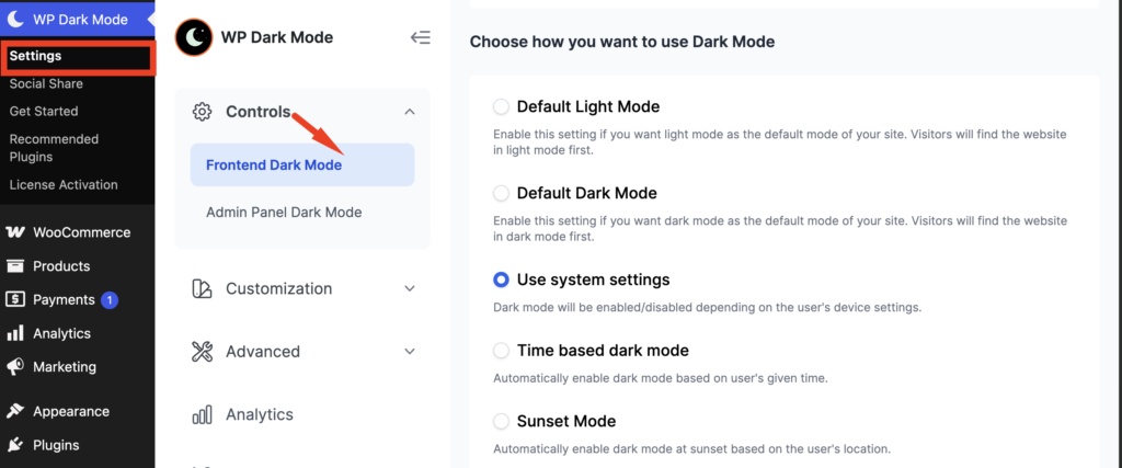 Setting page